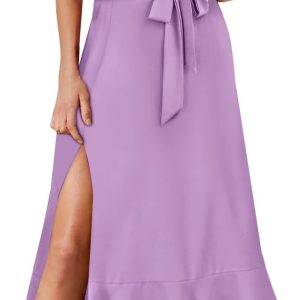 Women's Square Neck Ruffle Split Midi Elegant Formal Wedding Guest Cocktail Bridesmaid Graduation Party Dresses 2026