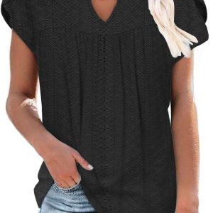 Womens Casual Summer Ruffle Sleeve V Neck Loose Fit Chiffon Blouse Tops