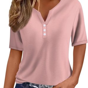 Women's Notch V Neck Short Sleeve Chiffon Shirts Casual Lace Blouse Top