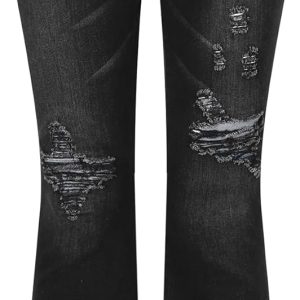 Women's Stretchy Mid Rise Flare Jeans Distressed Denim Bell Bottom Pants