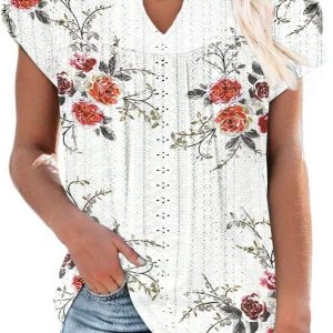 Womens Button Down V Neck Shirts Long/Short Sleeve Office Casual Business Plain Blouses Tops