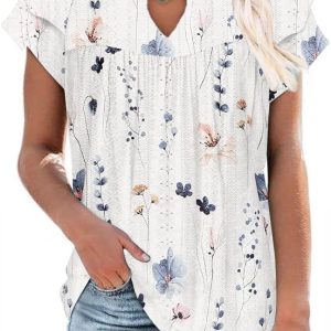 Women's Casual Boho Floral Print V Neck Long Sleeve T Shirt Blouses
