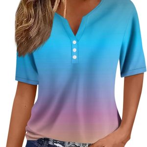 Summer Tops for Women 2026 Vacation Trendy V Neck Boho Short Sleeve Shirts Casual Loose Comfy Tunics