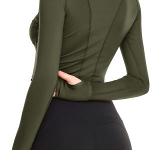 Long Sleeve Crop Tops Slim Fit Workout Shirts for Running Yoga Gym with Thumb Holes