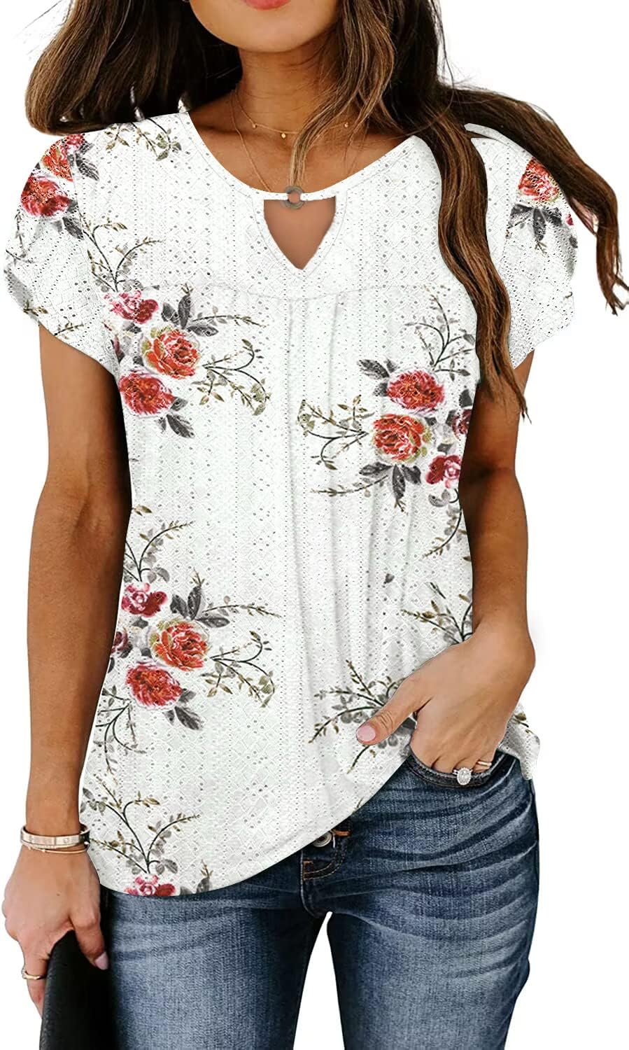 Womens Button Down V Neck Shirts Long/Short Sleeve Office Casual Business Plain Blouses Tops - Image 2