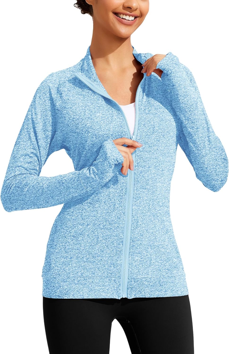 Lightweight Workout Jackets Womens Full Zip Slim Fit Athletic Running Jacket with Thumb Holes