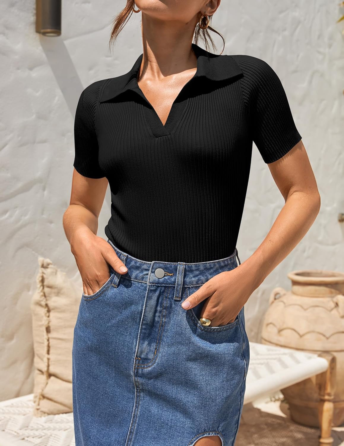 Women's Straight Leg Cropped Work Pants Elastic High Waist Wide Leg Business Casual Slacks with Pocket - Image 2